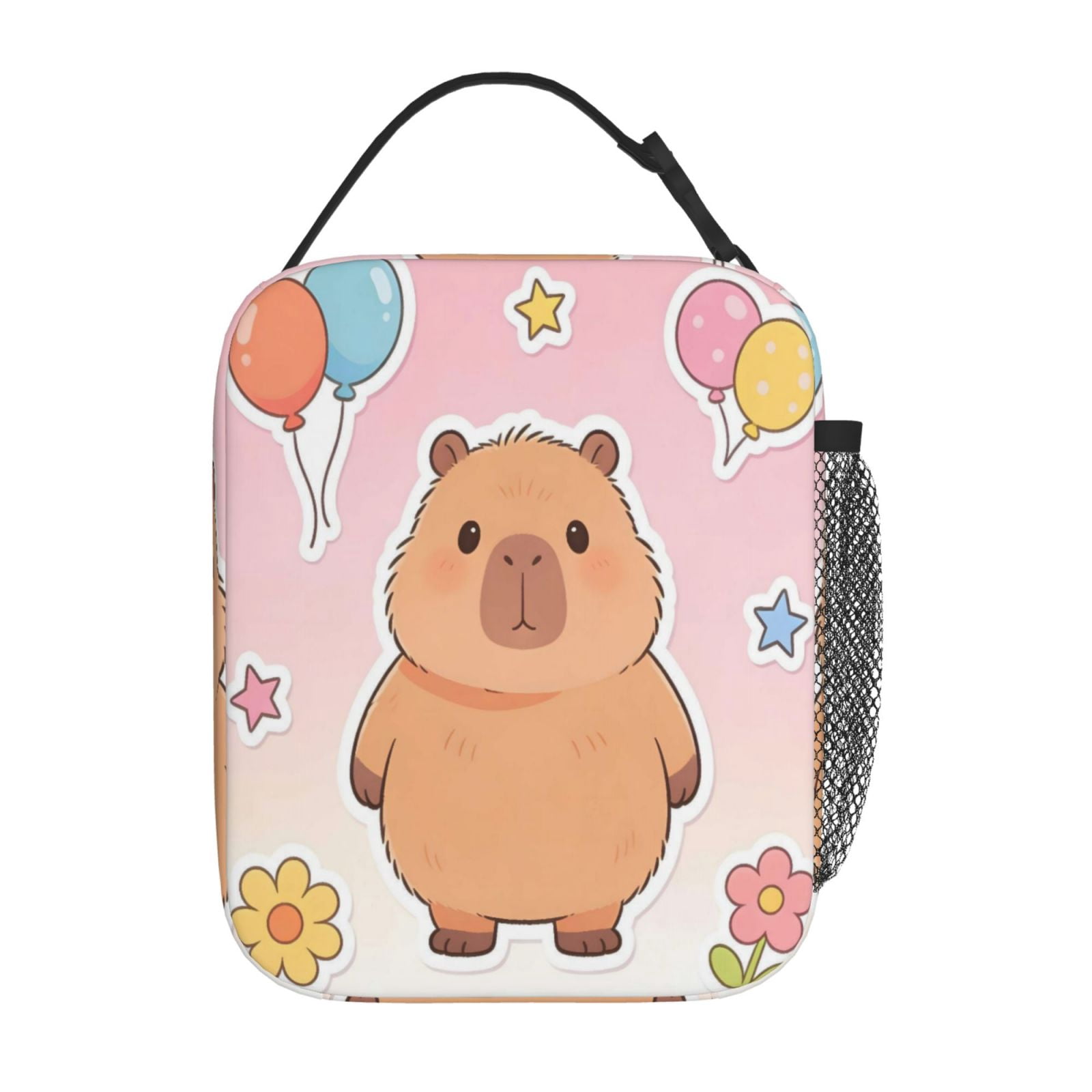Lunch Bag For Women Men Insulated Portable Lunch Box Bento Box Office Picnic Travel Cooler Bag Capybara Balloon Flower Star