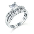 thumbnail image 2 of Wellingsale Ladies Solid 14k White Gold Polished CZ Cubic Zirconia Princess Cut Engagement Ring and Wedding Band Bridal Set - Size 8, 2 of 8