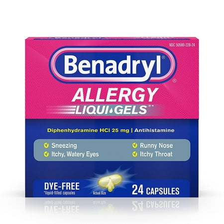 Benadryl  Antihistamine Allergy Medicine & Cold Relief, Dye-Free LIQUI-GELS Tablets, Liquid Gels, 24 Count (Pack of (Best Cold Allergy Medicine)