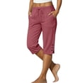 thumbnail image 5 of Luivaraty Capri Pants for Women Solid Color Straight Leg Pants Fashion Comfy Drawstring Side Split Capris with Pockets, S-2XL, 5 of 9