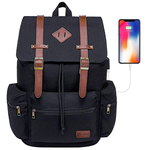 Mochila Modoker Vintage Canvas para Hombre y Mujer Negra 35L