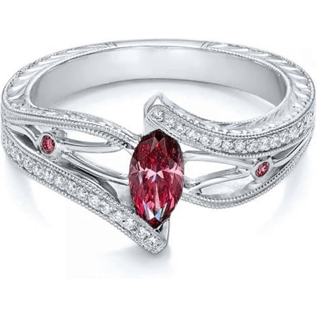 Anillo para mujer shaofei con gemas artificiales ovaladas y diamantes de imitación rosa rojo tamaño 7