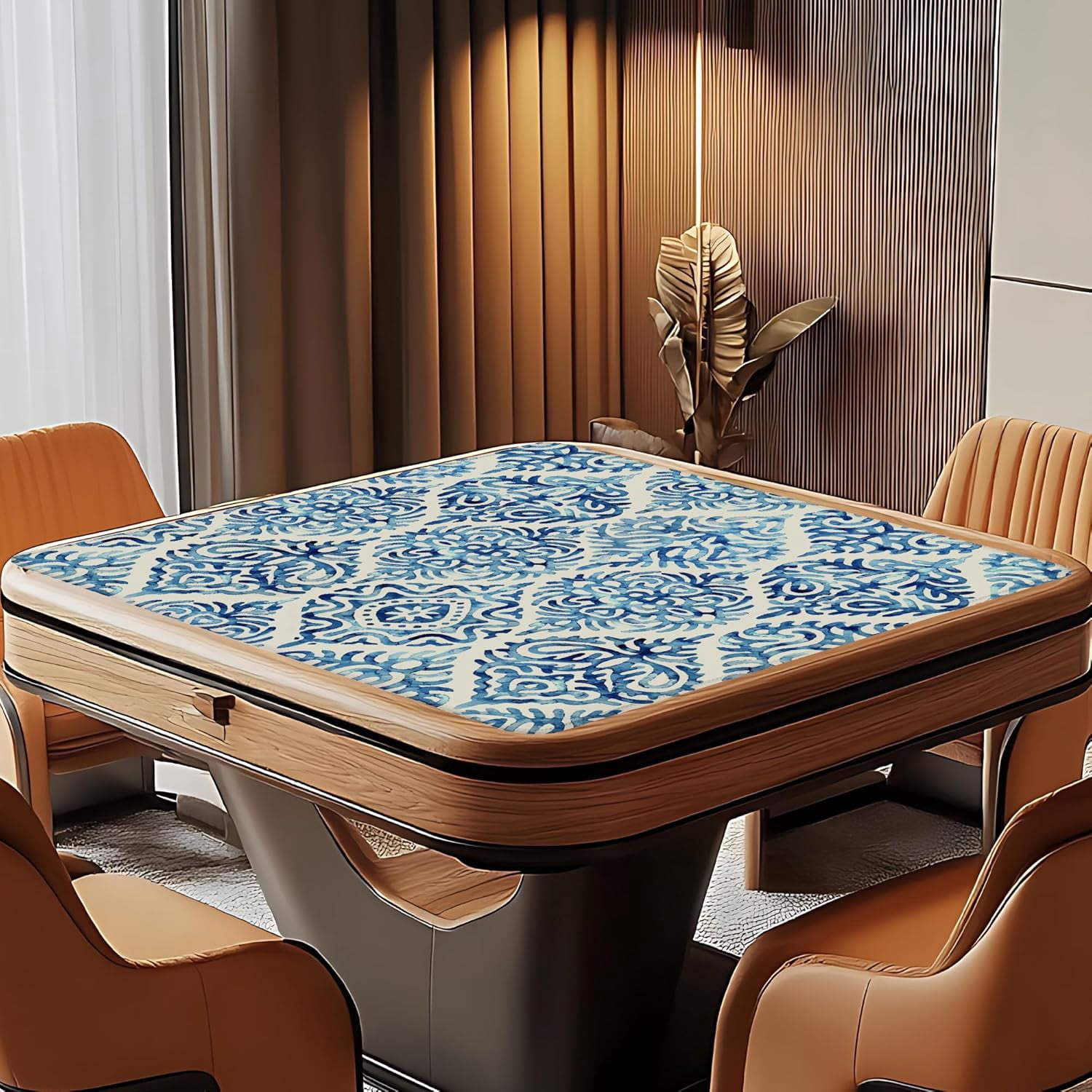 Blue and White Chinoiserie Mahjong Mat for Table 31.5 x 31.5 in, Mahjong Gifts for Women, Grandmillennial Blue Chinese Floral Anti-Slip Table Cover Tablecloth for Poker Board Card Tile Game
