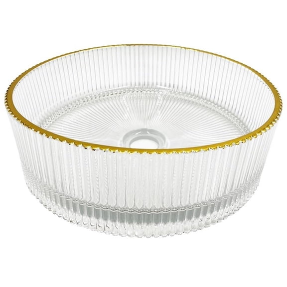 Cowrie 16" Tempered Glass Circular Vessel Bathroom Sink - Clear with Gold Rim