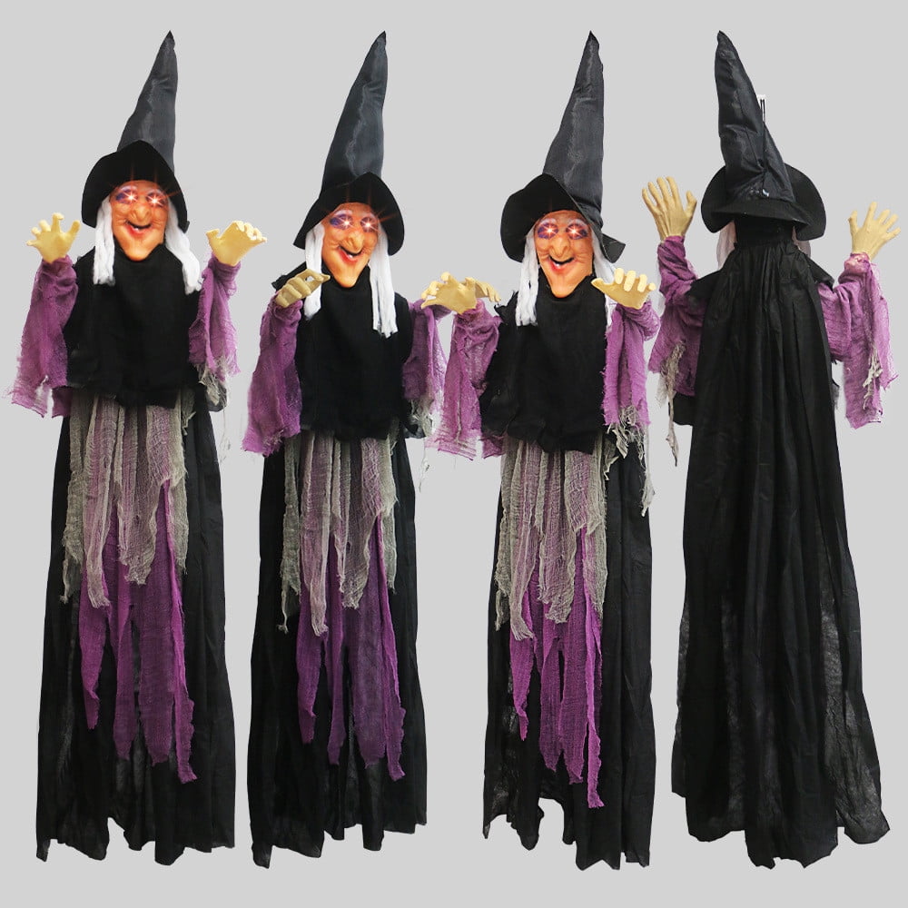 Halloween Animatronics Witch Clearance, Voice Activated Purple Escape Haunt Halloween House Decor & Fright Fest Prop, Life Size Animated Halloween Decoration Outdoor