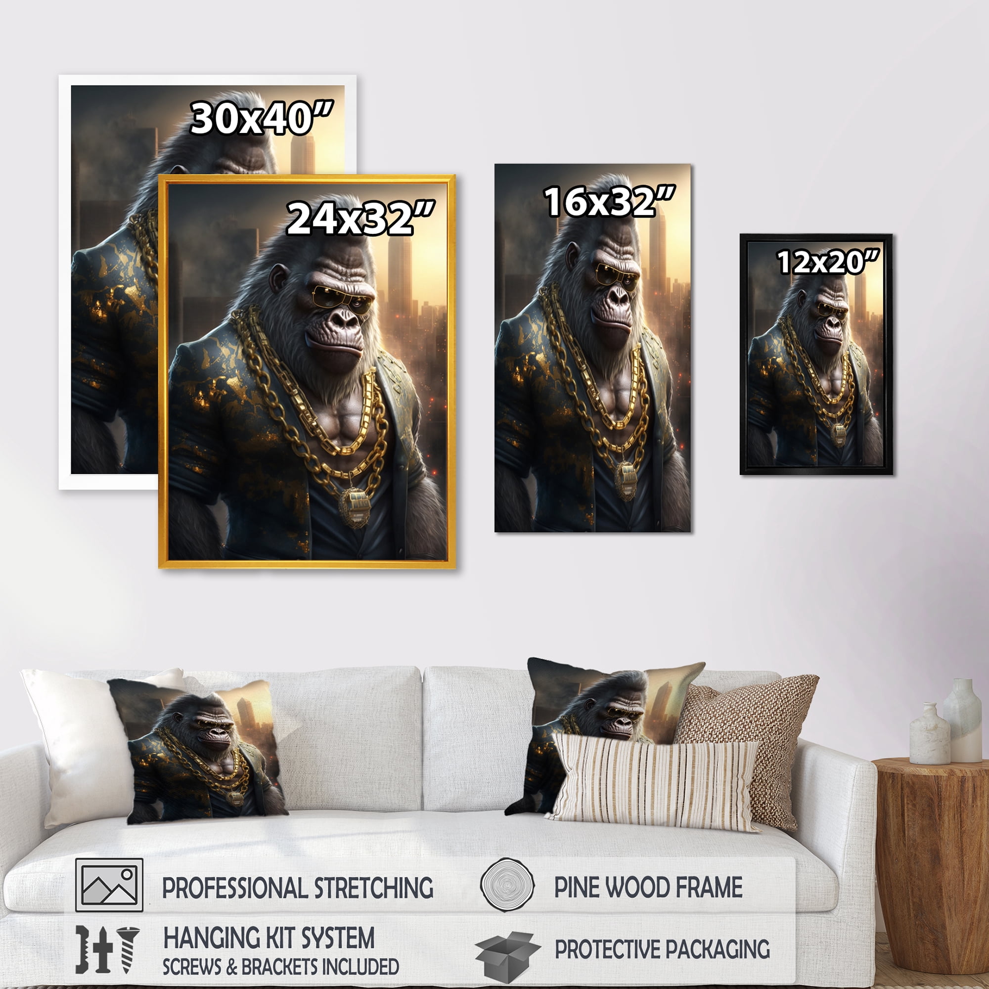 Designart Gangster Gorilla I Canvas Wall Art