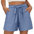 thumbnail image 2 of Linen Shorts for Women Summer Casual Elastic Waist Wide Leg Loose Fit Lightweight Beach Shorts with Pockets, 2 of 6