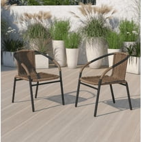 LYYHTY Brown Outdoor Rattan Chairs Set of 2, Stackable Patio Wicker Seats with Black Powder-Coated Metal Frame, Rounded Back & Arms, Modern Contemporary Style