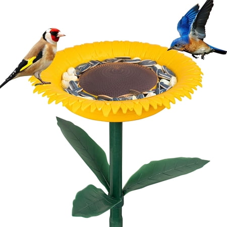 Sunflower Bird Feeder for Outdoor  Small Bird Bath with Flower Shape  Bird Feed Tray with Stake for Garden Decor  Gift for Wild Bird Watcher  Kids and Bird Lover