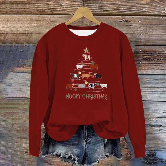 Cardigans à Capuche Surdimensionnés Pstuikys pour Femmes, Chandail Décontracté à Manches Longues pour Femmes, Col Rond Vacances Noël Imprimé Mignon Hauts Amples