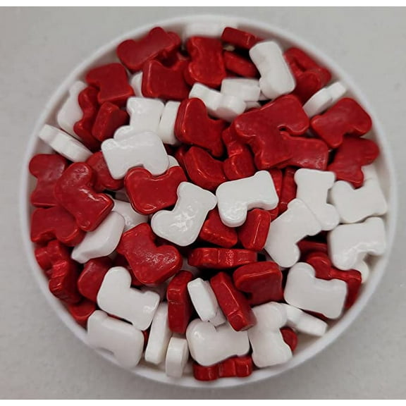 Stockings Red and White Confetti Sprinkles, Cake, Cookies, Donut, Cakepop Toppings 6 oz