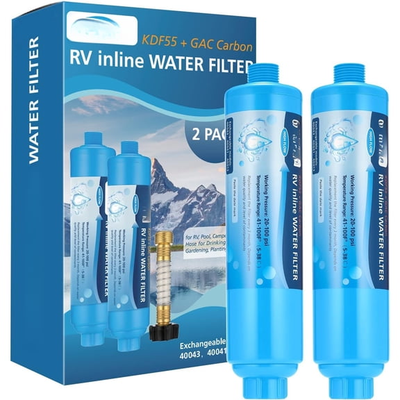 2-pack Tastepure RV Water Filter, RV Inline Water Filter with Flexible Hose Protector, KDF&GAC Reduces Bad Taste, Odors, Chlorine, and Sediment, Camping Essentials for Drinking Water