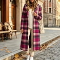 thumbnail image 6 of Jewelreauty Womens Plaid Long Overcoats, Hooded Long Sleeve Wool Blend Peacoat Calf Length Winter Fall Jackets (S, Hot Pink), 6 of 7