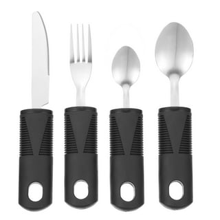 Weighted 7 oz Eating Utensils by Celley, 4pc Stainless Steel Knife Fork  Spoon Set for Tremors and Parkinsons Patients