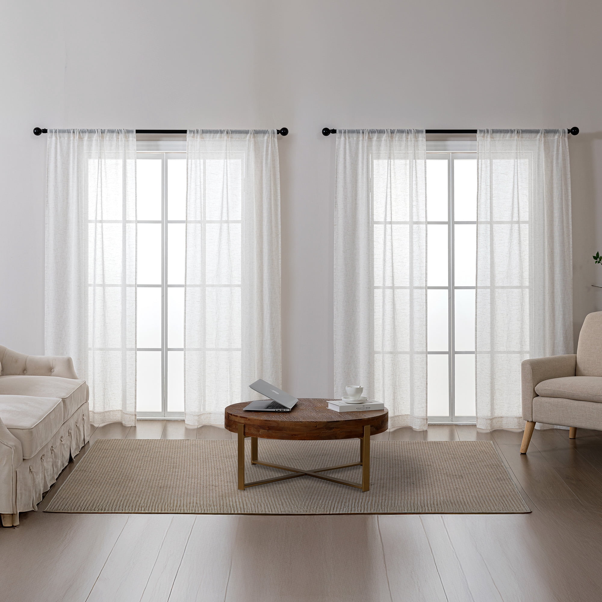 Vintage Touch Linen Sheer Curtains 37" × 84", Charlotte Window Curtains Set of 4 Panels for Bedroom, Living Room