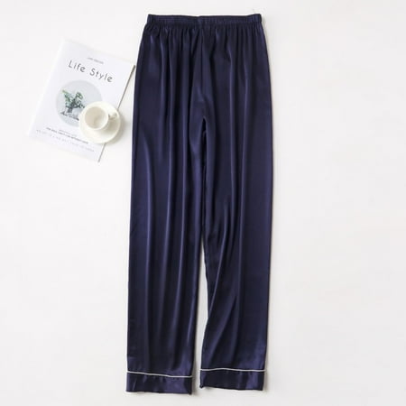 

Men s Casual Pajama trousers New Solid Color Silk Loose Home Wear