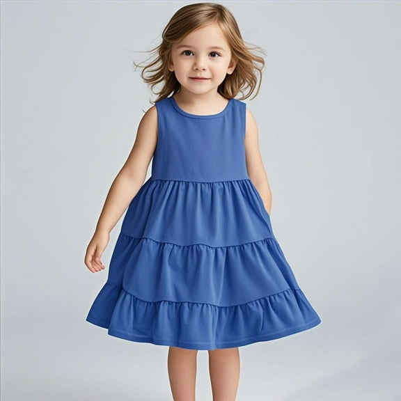 JUSLIO Dresses for Girls Beach Dresses Solid Casual Sleeveless Cotton Dress Size 2 Y