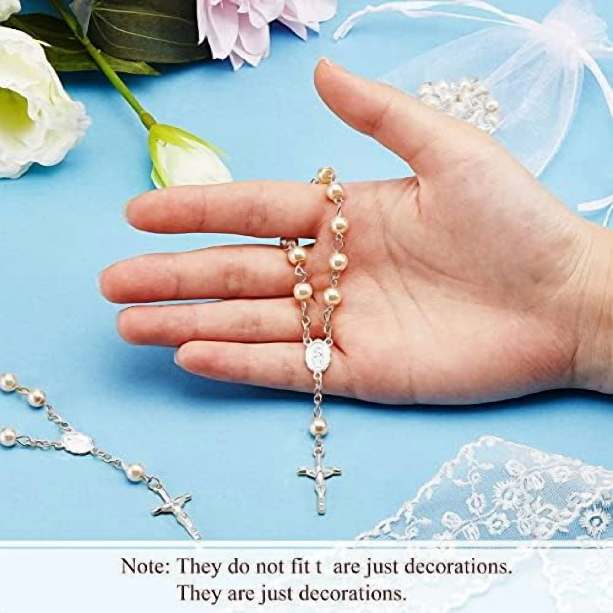 Atefa 12 Pieces Baptism Rosary Mini Rosary Baptism Favors Centerpieces for Party on Table Christening Favors Communion Favors Weddings Party Favors(White)
