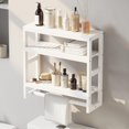 thumbnail image 1 of Estantes organizadores de baño Estante flotante de 3 niveles con barra para colgar sobre el inodoro Estante de pared para baño Organizador de baño de pared ajustable (blanco), 1 of 8