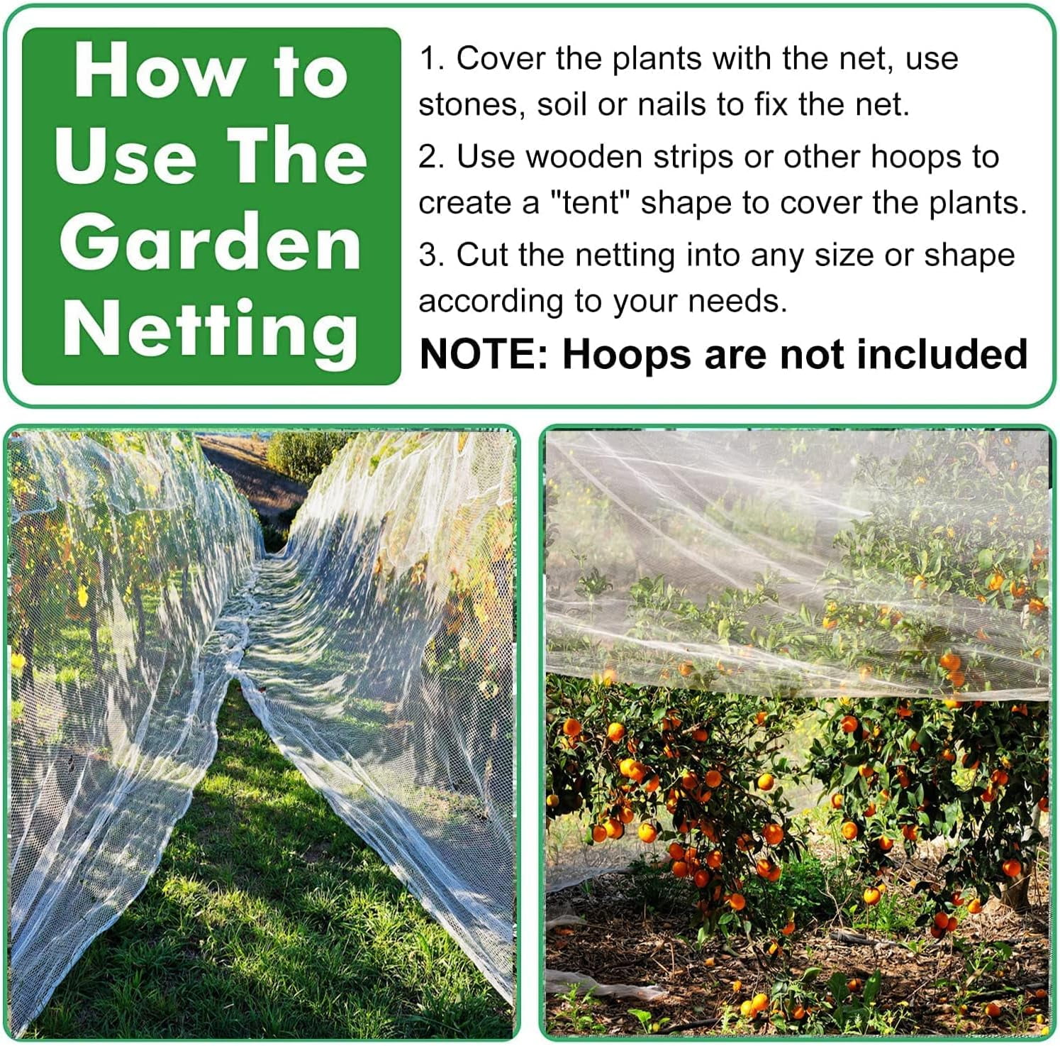 10'x20' Garden Netting Bird Netting Mosquito Mesh for Vegetable Fruits Plant Protections Covers Bug Insect Net Pest Barrier Protect from Birds Bugs