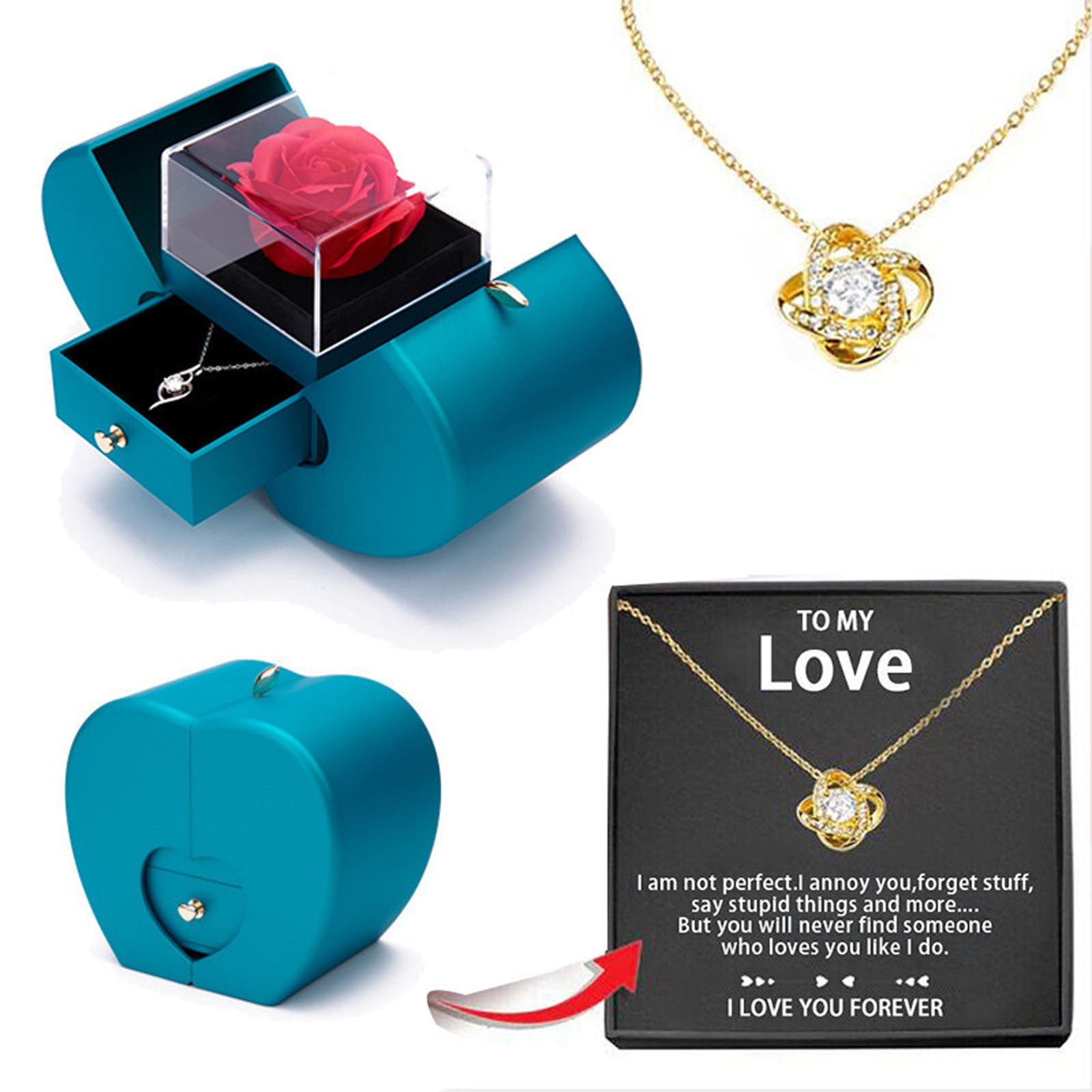 Appless Jewelry Box with Preserved Flowers,High-End Necklace Gift Box for Women ,Exquisite Apple-Shaped Luxury Jewelry Organizer with Eternal Roses & Premium Necklace D