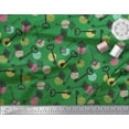 thumbnail image 3 of Soimoi Green Japan Crepe Satin Fabric Circle & Keys Victorian Style Print Fabric by Yard 42 Inch Wide, 3 of 3