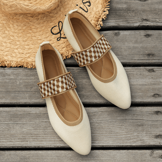 Lnyulong Women s Ballet Flats Casual Shoes Low Heel Barefoot Elegant Woman Sneakers Socofy Comfortable Pointed Toe On Offer Beige 41