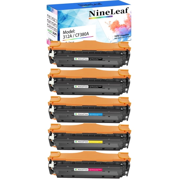 NineLeaf High Capacity Compatible Toner Cartridge Replacement for HP312A CF380A CF381A CF382A CF383A to Work for Color Pro MFP M476dn M476dw M476nw M476 Series Printers(5 Pack)