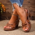thumbnail image 2 of Platform Heels for Women Open Toe Cut out Bowknot Chunky Heeled Sandals Comfortable Ankle Strap Wedding Party Dress Shoes Brown Size 7, 2 of 6