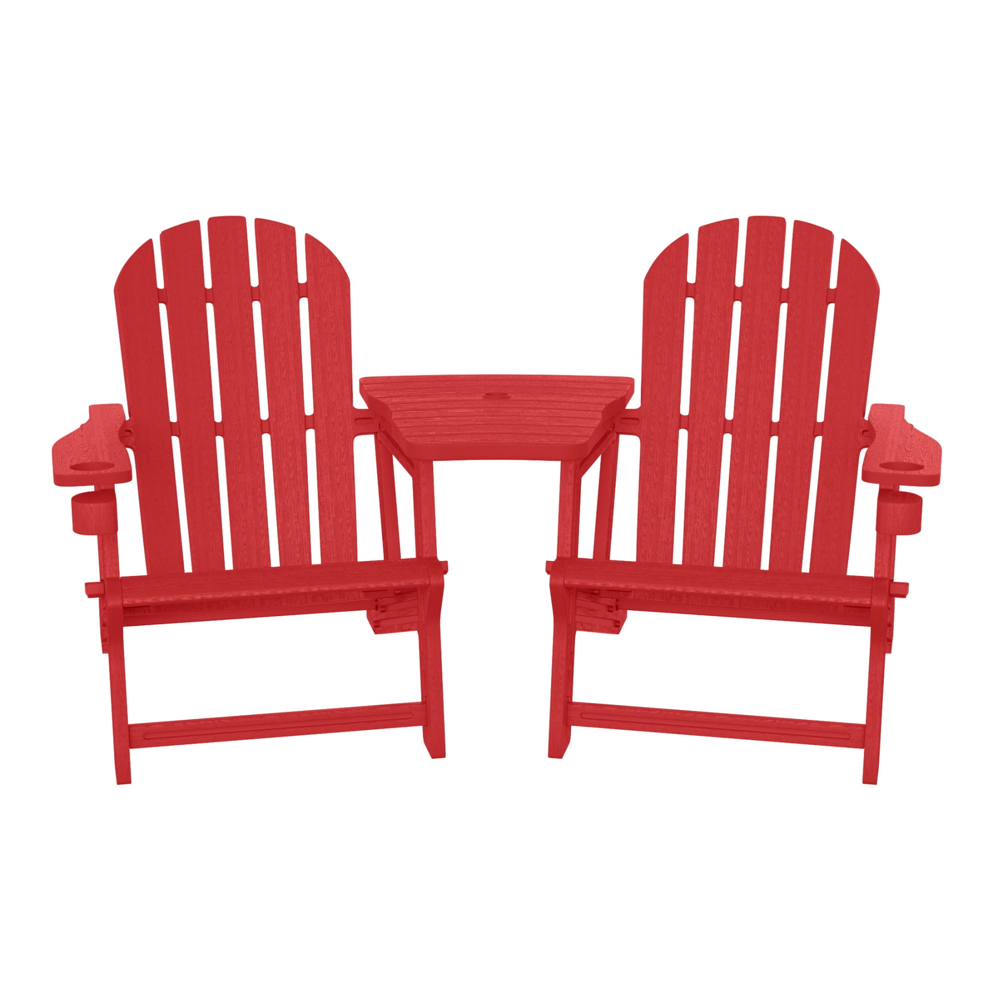 WestinTrends Azura Outdoor HDPE Adirondack Chairs With Connecting Table Tray (Set of 2), Red