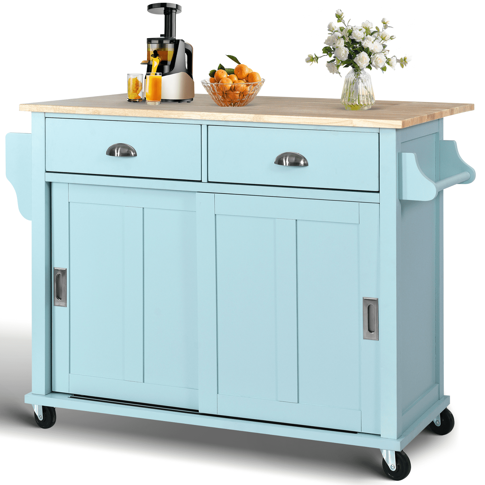 52 inch Mobility Kitchen Carts with Drop Leaf w/ Large storage and ...