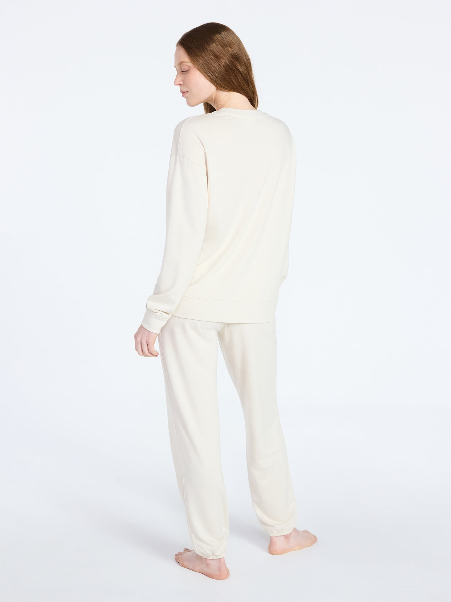 Joyspun Women's French Terry Long Sleeve Sleep Top and Joggers Lounge Set, 2-Piece, Sizes XS-3X