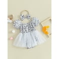 thumbnail image 3 of Biezeib Baby Girls Rompers Dress Flower Print Short Sleeve Mesh Tulle Skirt Hem Infant Bodysuits Summer Clothes with Headband, 3 of 9