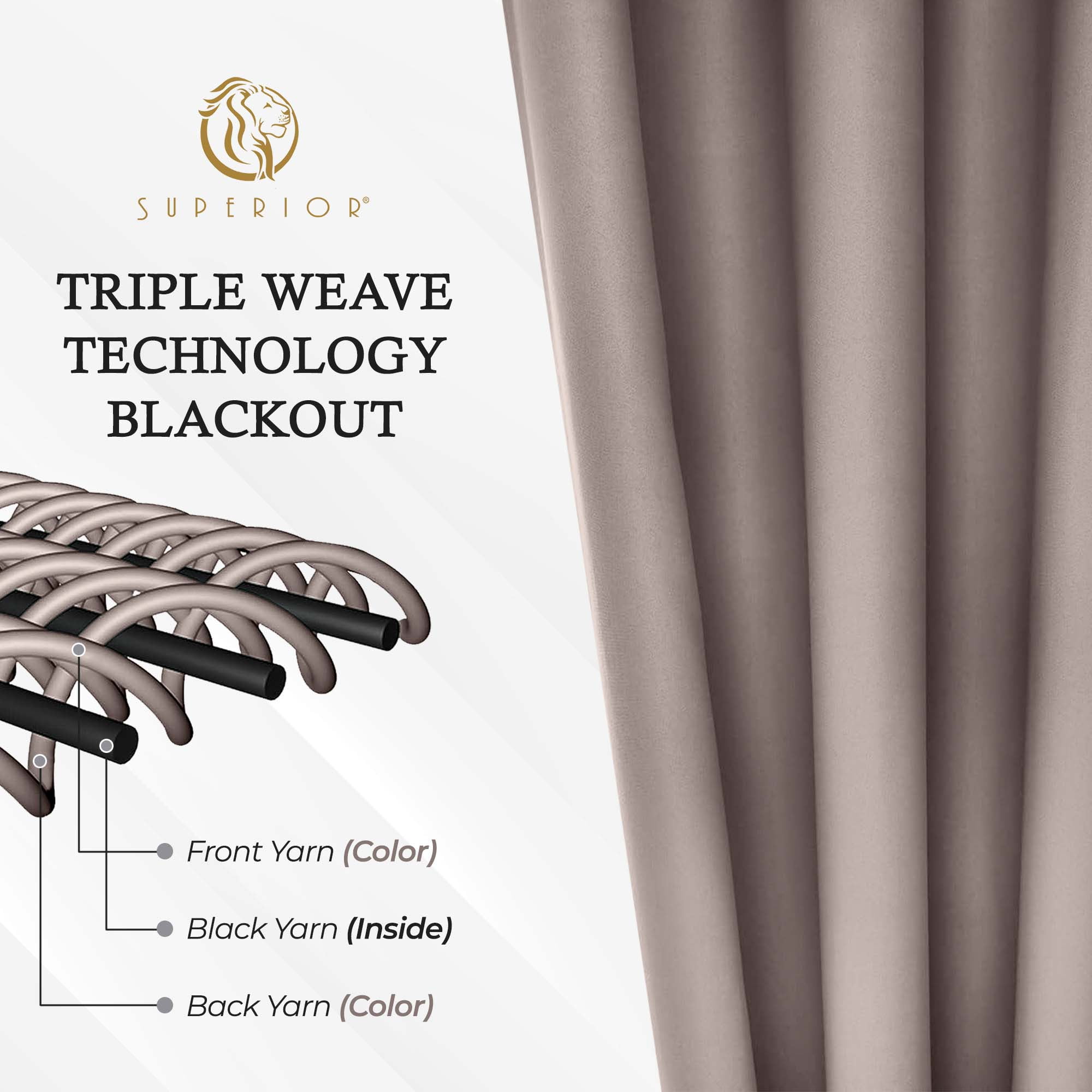 Superior Blackout Solid Light Filtering Grommet Curtain Panel Set, 42" x 108", Taupe