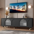 thumbnail image 2 of Atumon Living Room TV Stand, TV Console with 4 Arch Fluted Glass Doors, Modern Entertainment Center, Wood TV Cabinet, TV Stand Furniture for Living Room Bedroom, 69.6"L x 15.7"W x 21.8"H, Black, 2 of 10