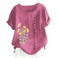 thumbnail image 1 of Camiseta Casual de Manga Corta con Botón de Cuello Redondo de las Mujeres, Tops Cortos para las Mujeres, 1 of 3