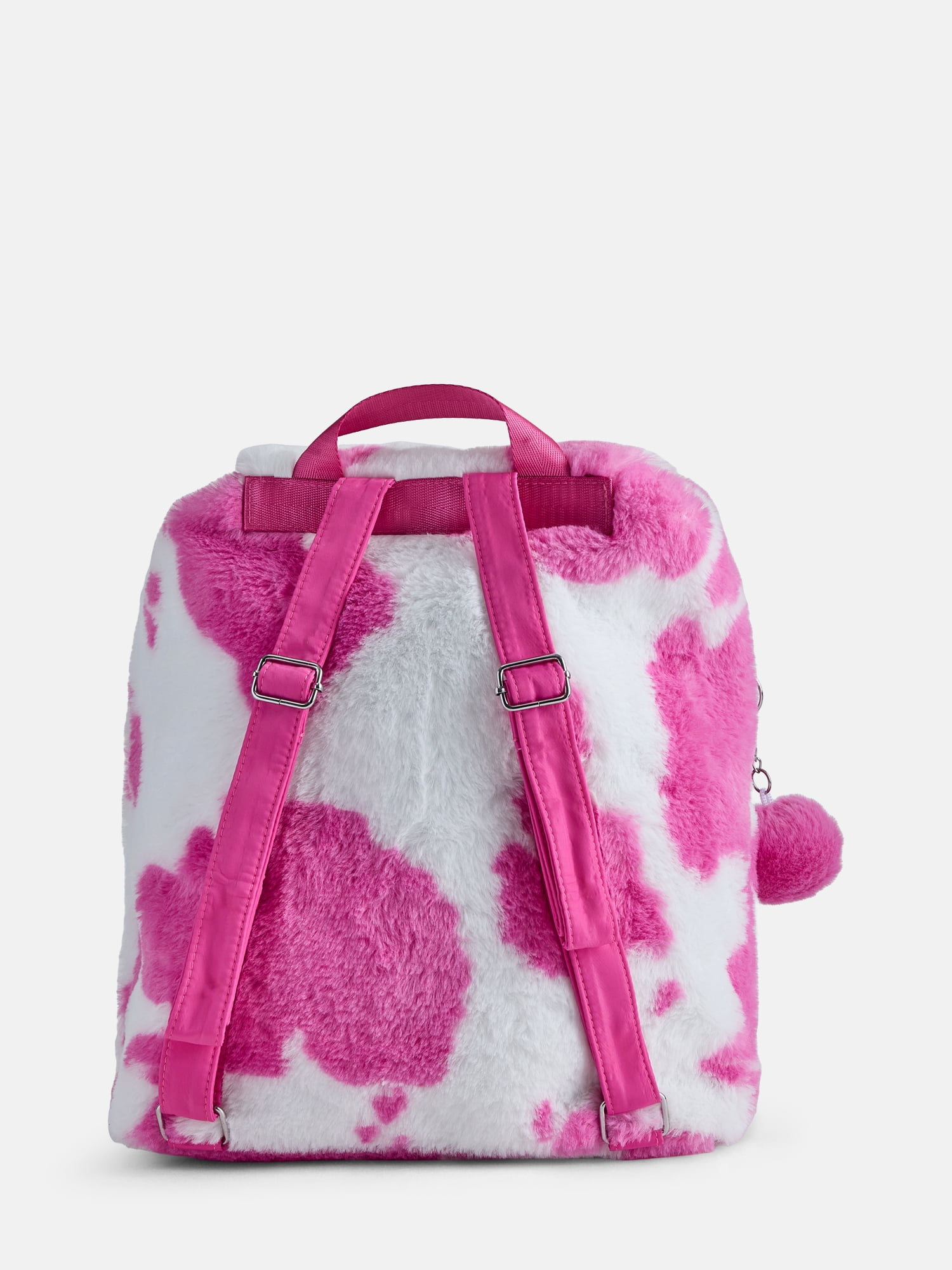 Justice Girls Faux Fur Rucksack Backpack, Pink Cow