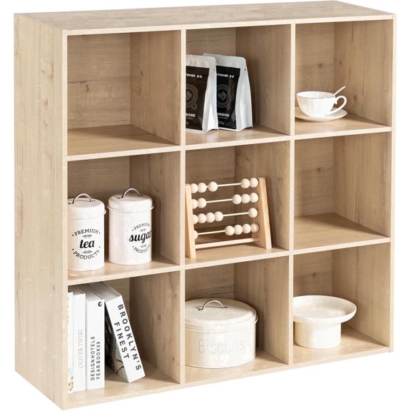 Anhdah 9 Cube Storage Organizer, Cube Bookcase Closed Back Panel Bedroom, Living Room, Home Office, Closet Bookshelves White Oak