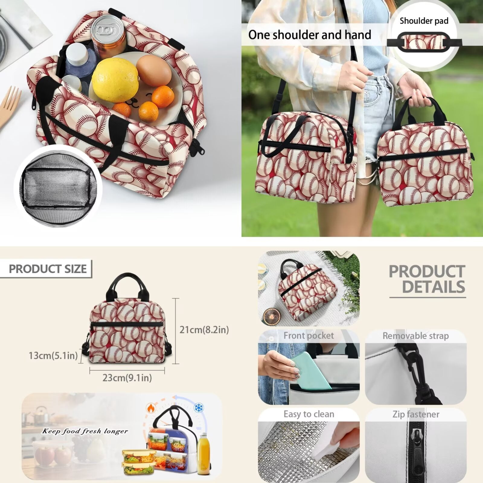 Pzuqiu Baseball Print Backpacks for School Boys 4 pcs with Lunch Bag Pencil Bag 2pcs Bookmark Set for Kids Large Travel Schoolbag for Boys 8-12 Camping Rucksack for Kids