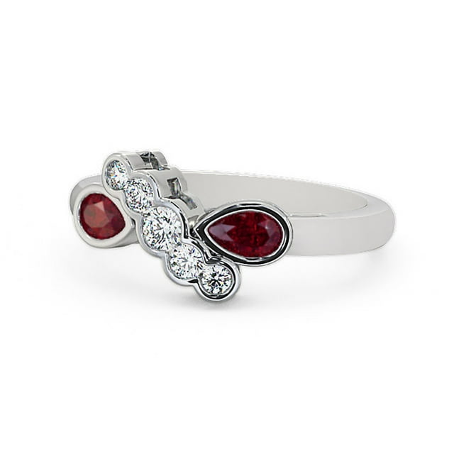 0.80 Ct Rubis Rouge Poire Authentique Diamond Belle Bande Éternité pour Femmes Or Blanc 14K Taille 8