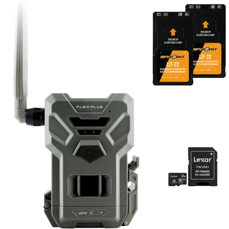 SPYPOINT Flex-Plus Cellular Trail Camera 36MP Photos and 1080p Videos w/Sound GPS-Enabled Dual-SIM LTE Connectivity 100 Flash & Detection Range + Two LIT-22 Batteries + 32GB Micro SD Card
