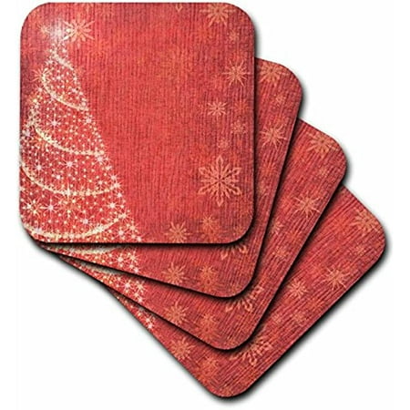 

3dRose CST_28072_4 Red Christmas Tree and Snowflakes-Ceramic Tile Coasters Set of 8