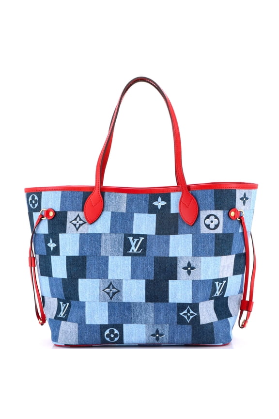 Pre-Owned Neverfull Tote Damier and Monogram Patchwork Denim MM By Rebag