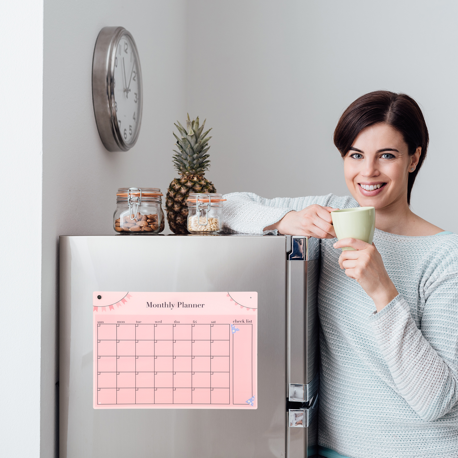 Uxcell Acrylic Magnetic Calendar for Fridge 16"x12", Weekly with Markers, Deep Pink