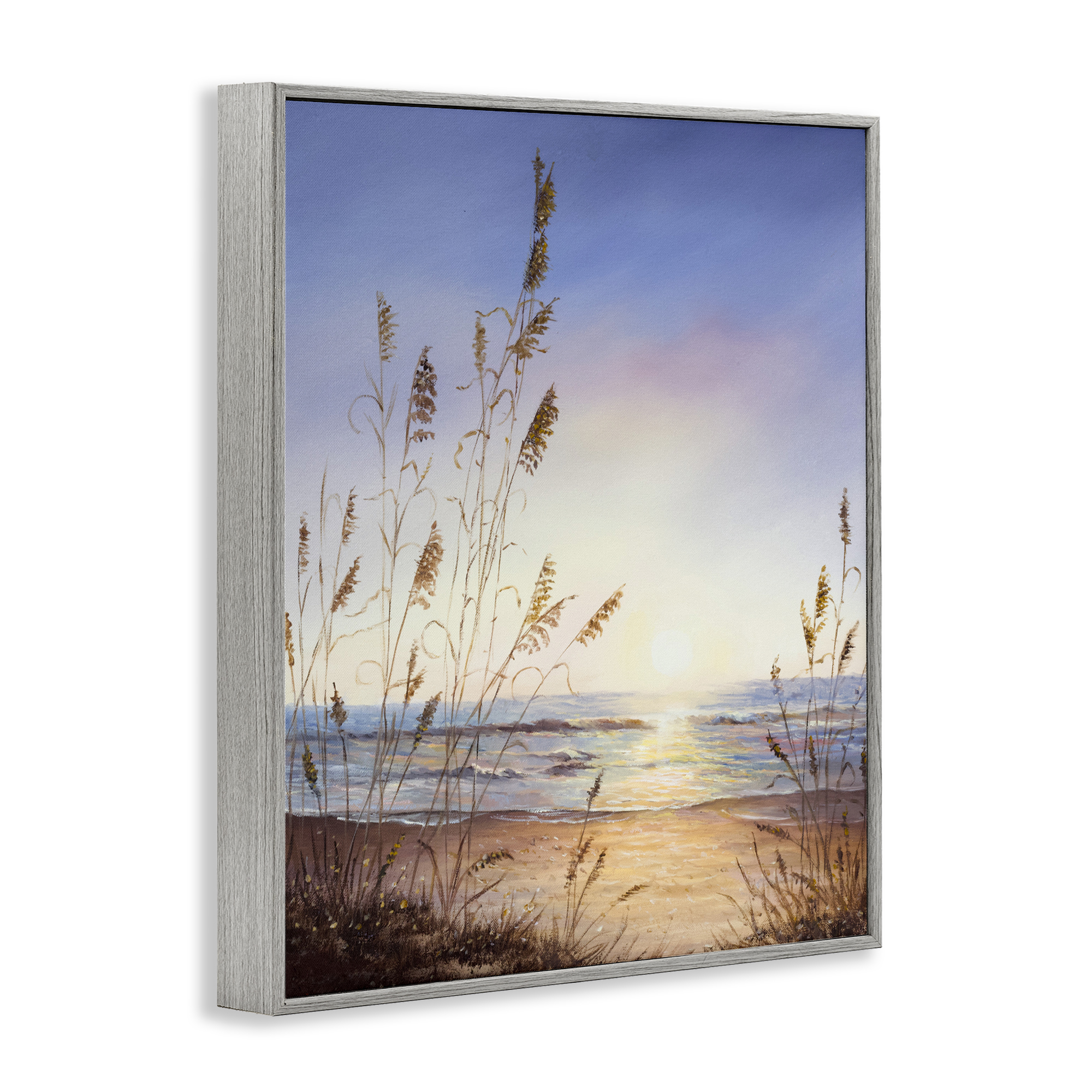 Seascape with Sunlit Grasses Gray Framed Giclee Art, design by Michelle Faber