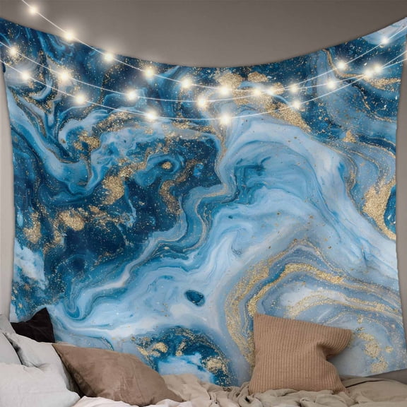 Blue Gold Marble Large Tapestry for Bedroom Wall Hanging Tapestry, Modern Abstract Geometric Gradient Ceiling Backdrop Tapestries Poster Blanket Wall Decor for Teens Room Living Room Dorm 100" x 59"