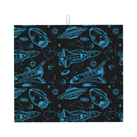 

Uemuo Spacecraft Pattern Dish Drying Mat 16*18 inch Absorbent Dish Drainer Kitchen Counter Large Size Dish Drying Pad for Countertops Sinks Draining Racks