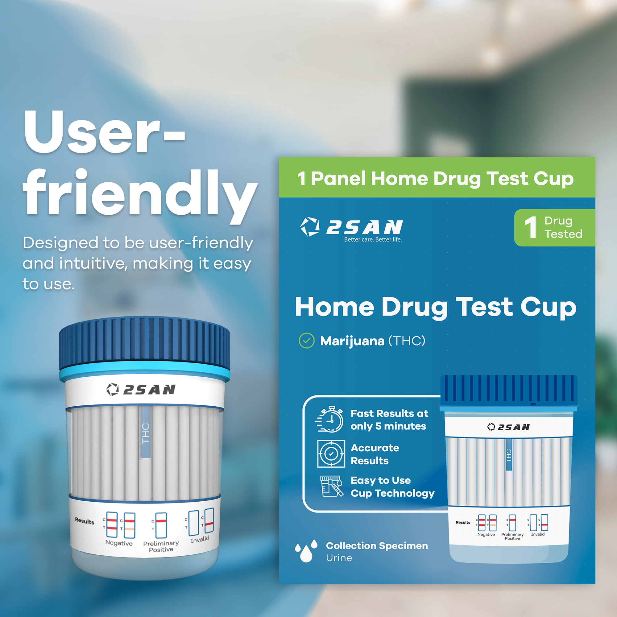 2San THC Urine Drug Test – Sensitive, Easy to Use at-Home Marijuana Screening Kit