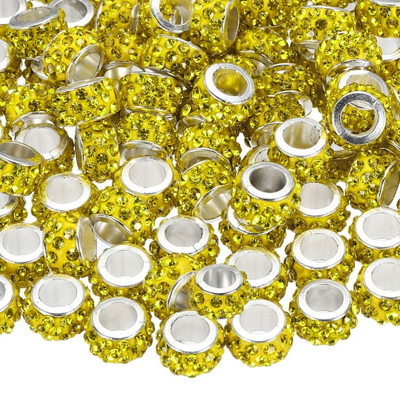 100 Pcs Large Hole Bead, 12mm Rhinestone European Beads for Bracelet Jewelry Making, Pen Crafts (Lemon Yellow)
