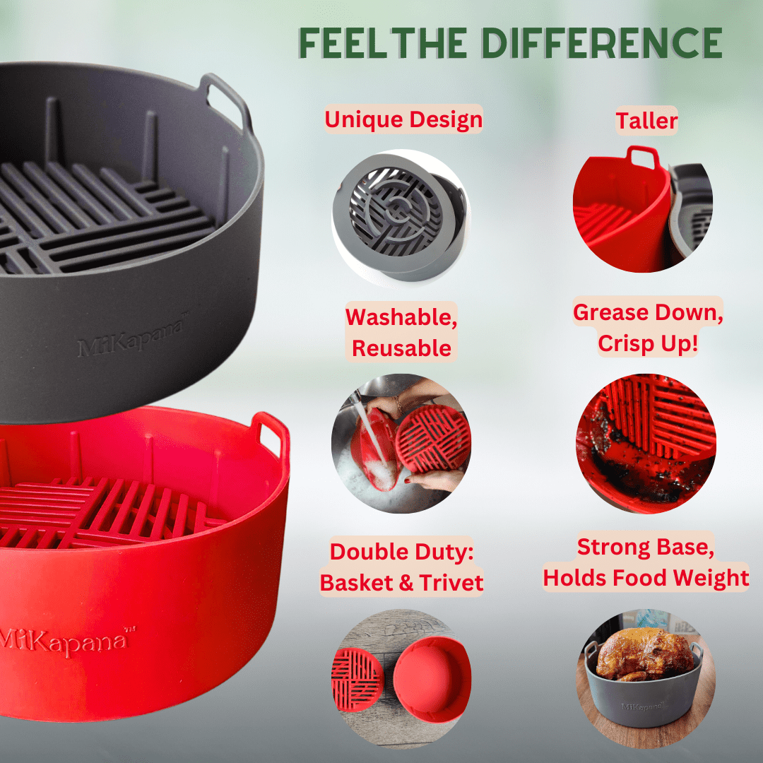 MiKapana Air Fryer Silicone Liners – 7.5" Round Large Silicone Trays for Air Fryer, Reusable Basket, Grey , 3-5 Qt